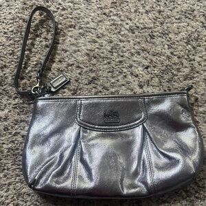 Coach Metallic Pewter Wristlet Clutch